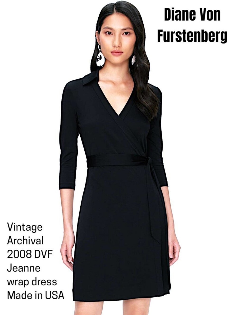 VINTAGE DVF Diane von Furstenberg Black Wrap Dress Size 4 Made in USA